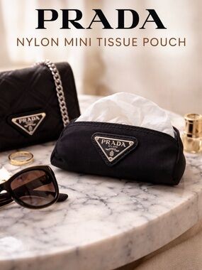 PRADA BLACK NYLON TESSUTO MINI TISSUE POUCH TRAVEL CASE TRIANGLE LOGO AUTHENTIC